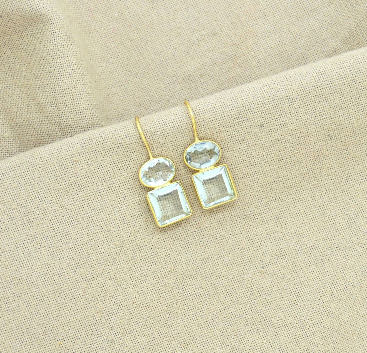 Schmuckoo Berlin - Oval Square Earrings Gold Silver 925 - Green Amethyst