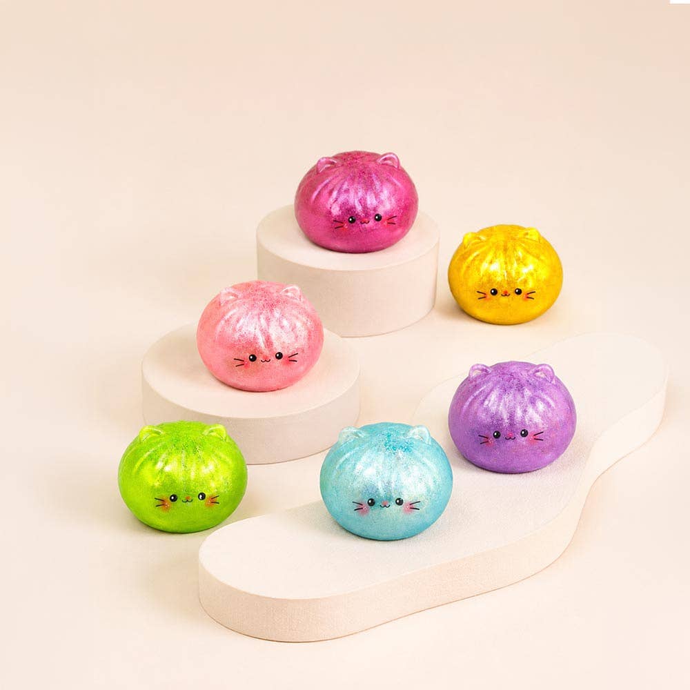Sensibling Corp. - 12PCS - Metallic Steamed Bao Bun Cat Dumpling Squeeze Squishy Stress Relief Toy