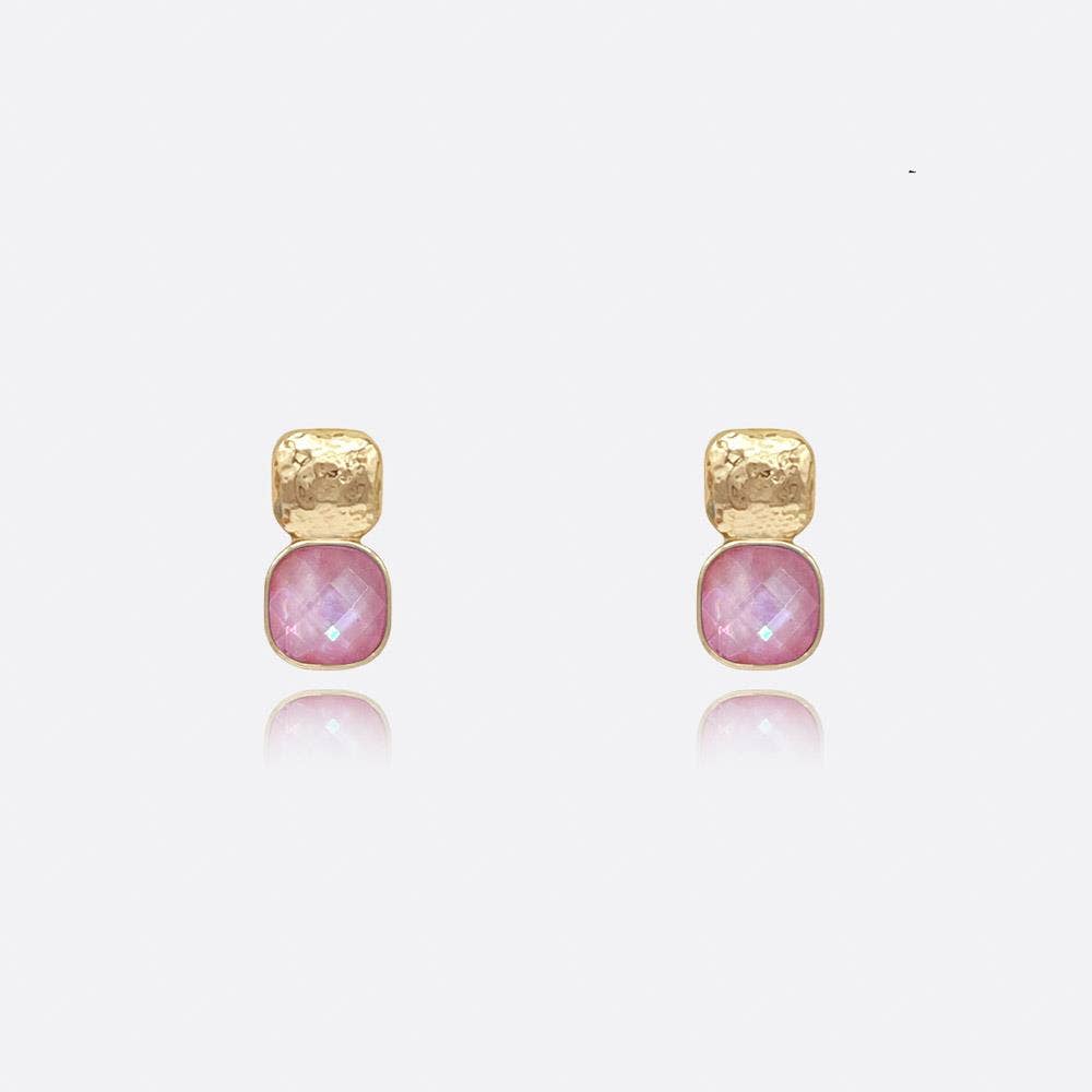 anbfashion - HAMMERED METAL SQUARE STONE EARRING : LVD