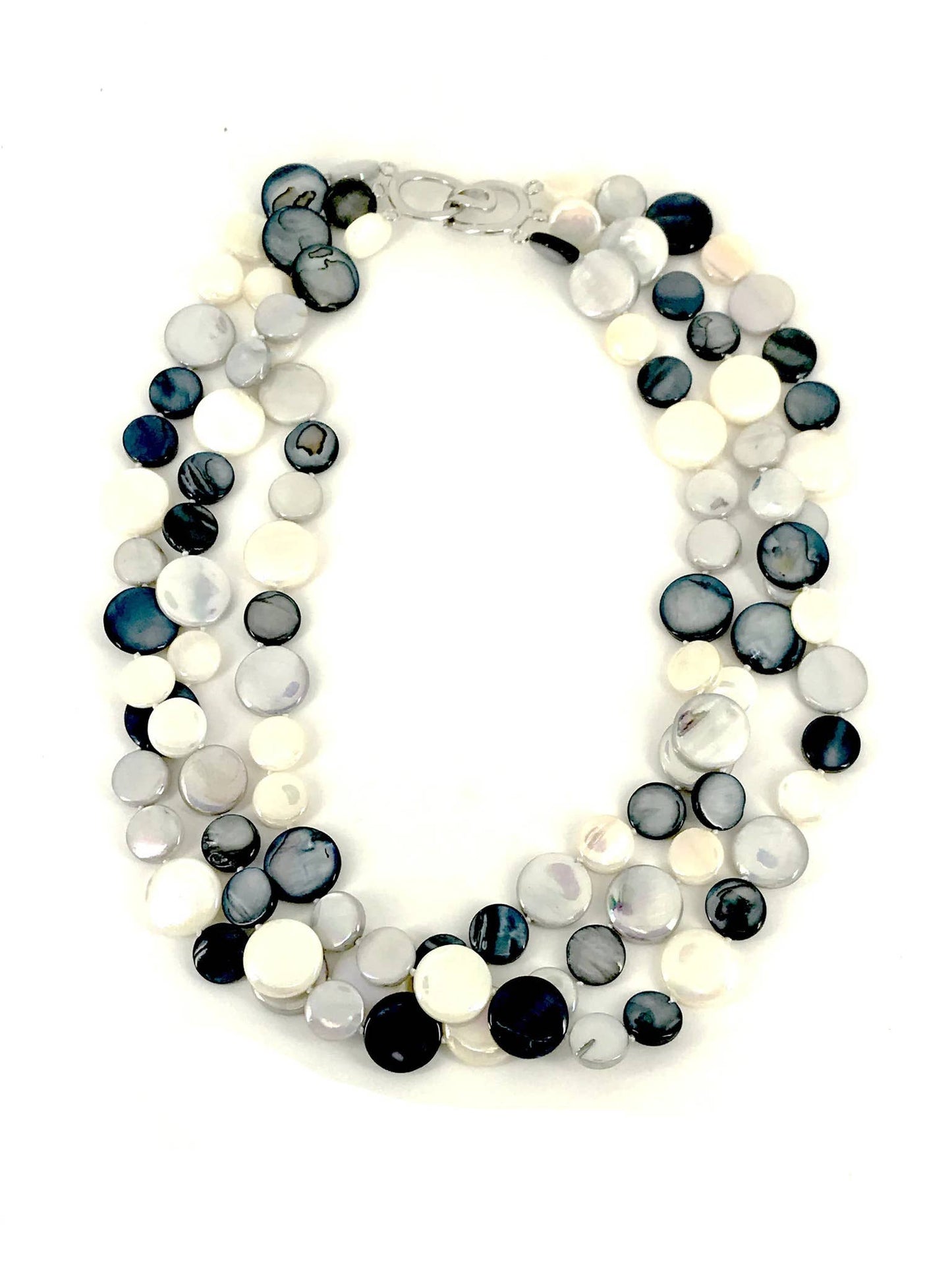 Sea Lily - 252000 - Black and White 3 Strand MOP Necklace