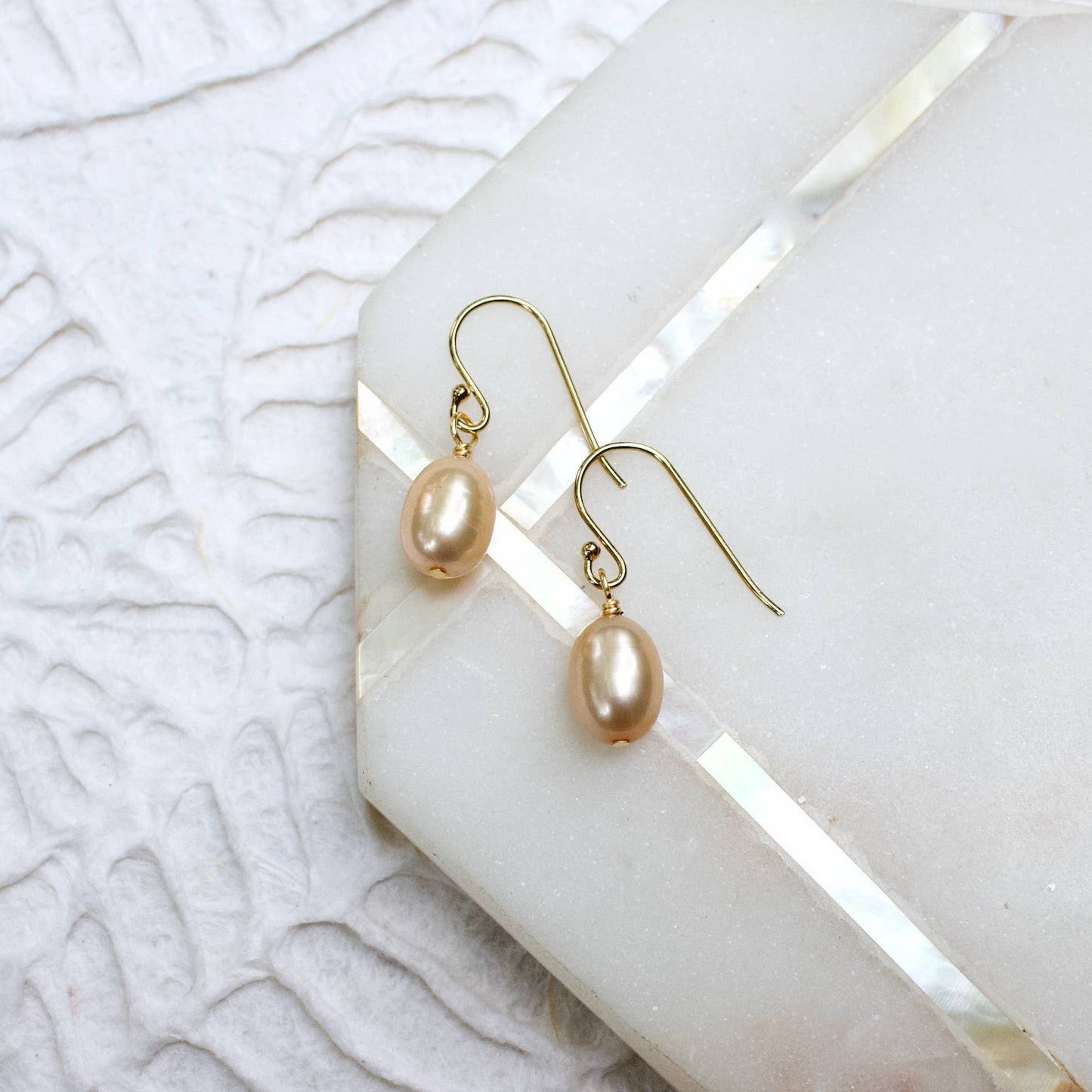 a.v. max - Dainty Pearl Drop Earrings: Champagne