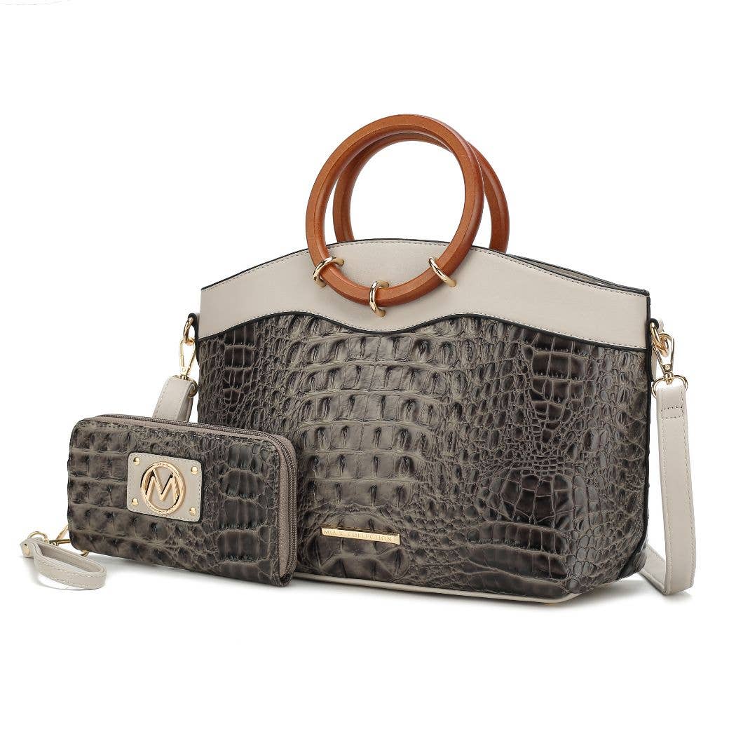 MKF Collection - Phoebe Faux Crocodile-Embossed Tote with Wristlet Wallet Bag: Cognac