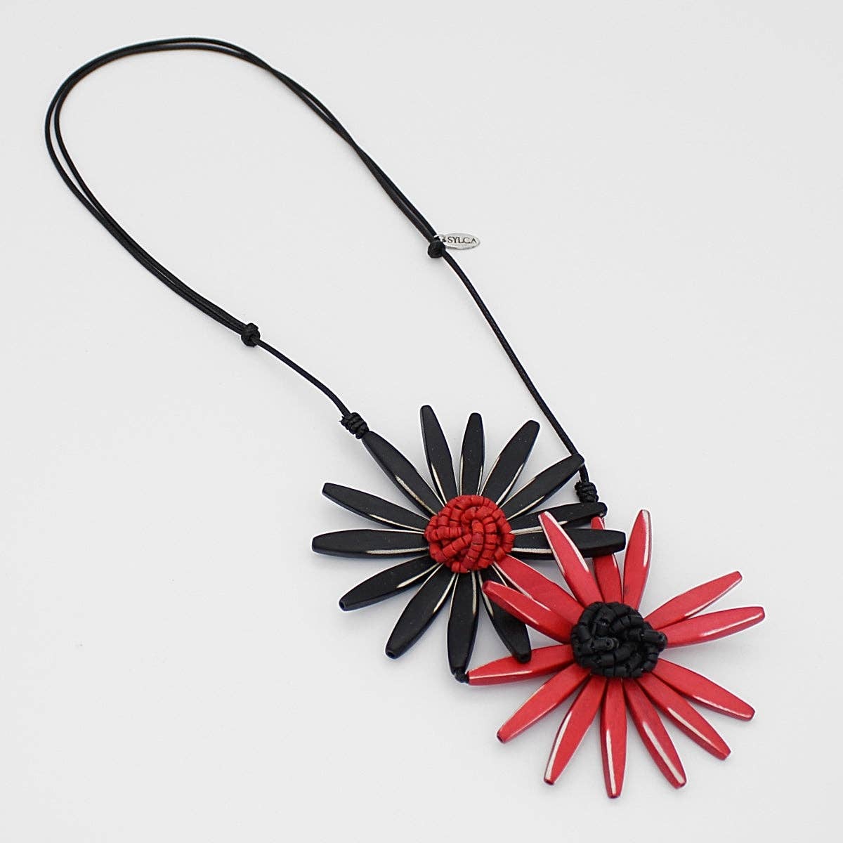 Sylca Designs - Black and Red Amaya Double Flower Pendant Statement Necklace