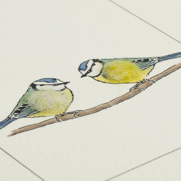 Papersheep UK - Blue Tits Greeting Card with Wool Finish | C6 Greeting Card
