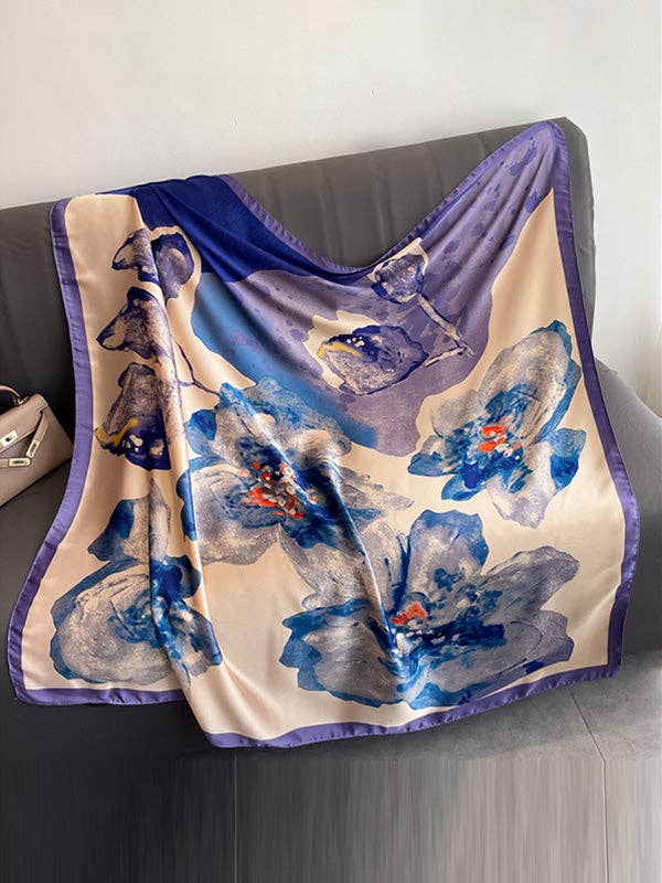 UZ Wholesale Store - Flower Print Sun Protection Shawl&Scarf: PURPLE / One_size