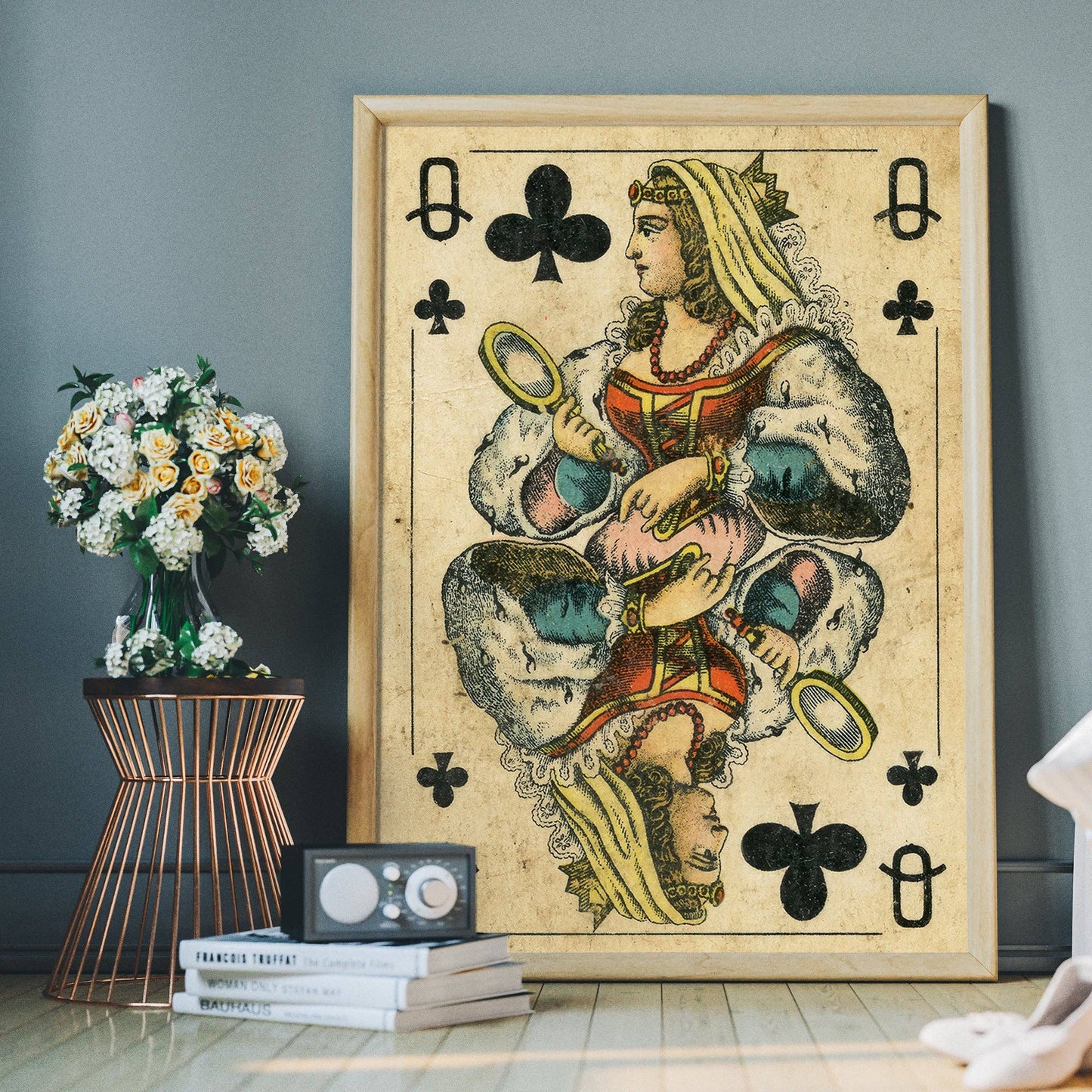 Ink & Drop - Vintage Playing Card Print - Queen of Clubs: 11 ¾ x 15 ¾ in | 30x40 cm / Matte
