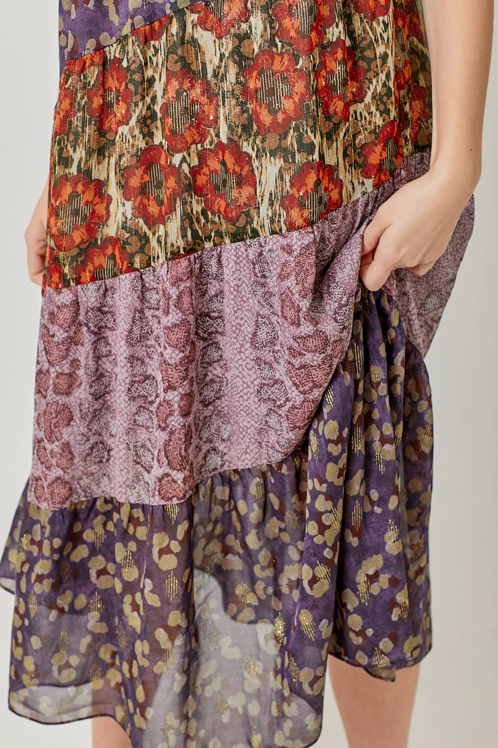 Mystree - 60071 Print Mixed Maxi Dress: Lavender Mix / Medium