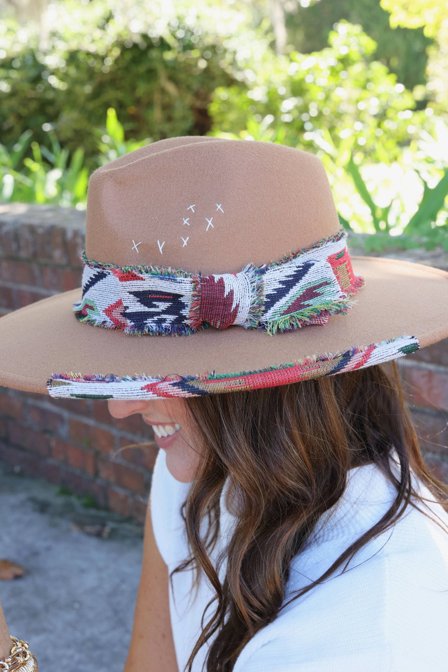Caroline Hill - Lucie Hat with Aztec Accents BROWN: Default