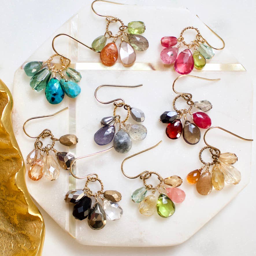a.v. max - Semi Precious Cluster Earrings: Black/Star Qtz