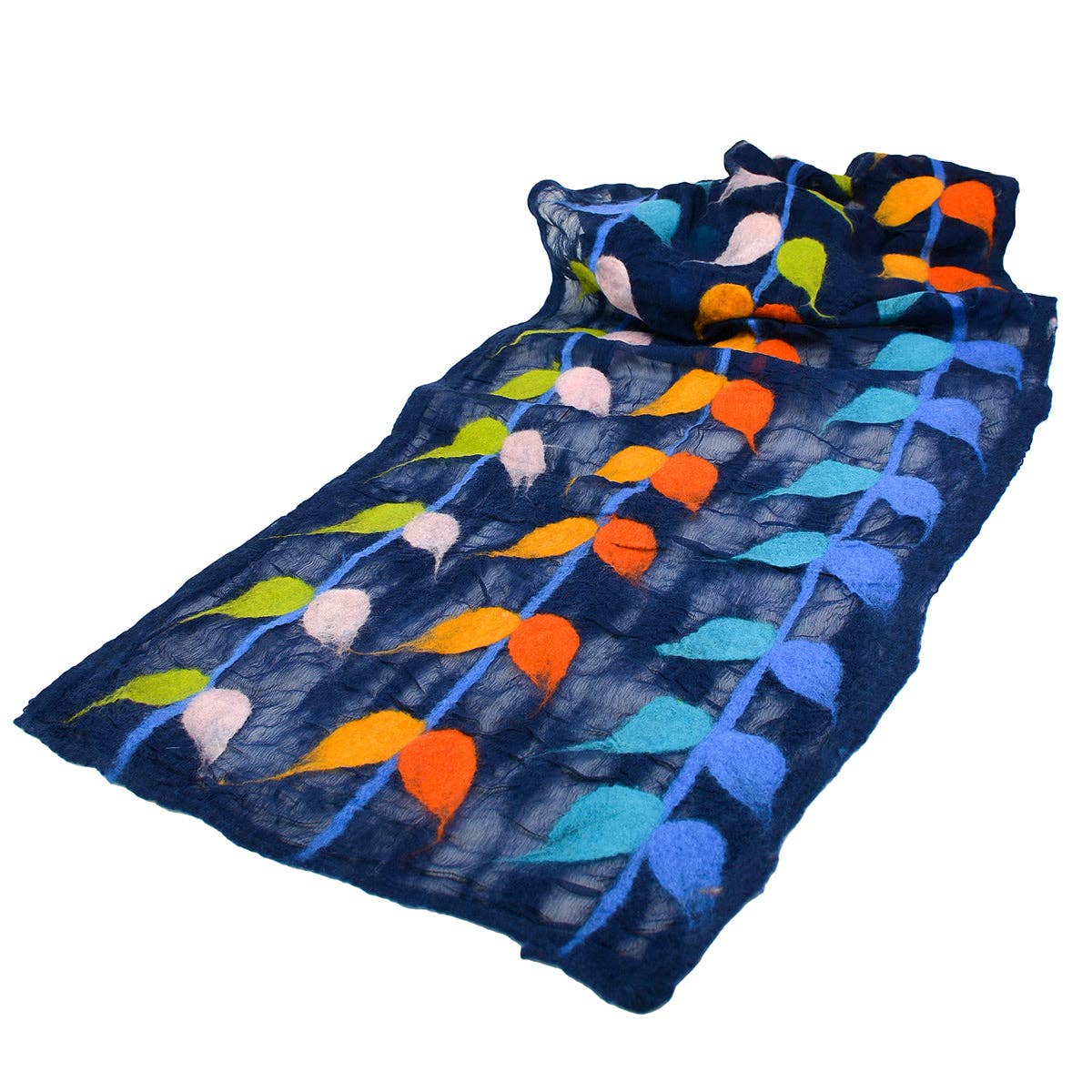 BNB Crafts Inc. - Blue Hand Felted Leaf Design Scarf