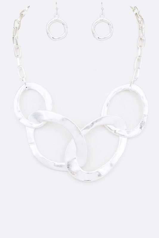 Artini Accessories - Hammered Ring Interlock Statement Necklace Set: Gold