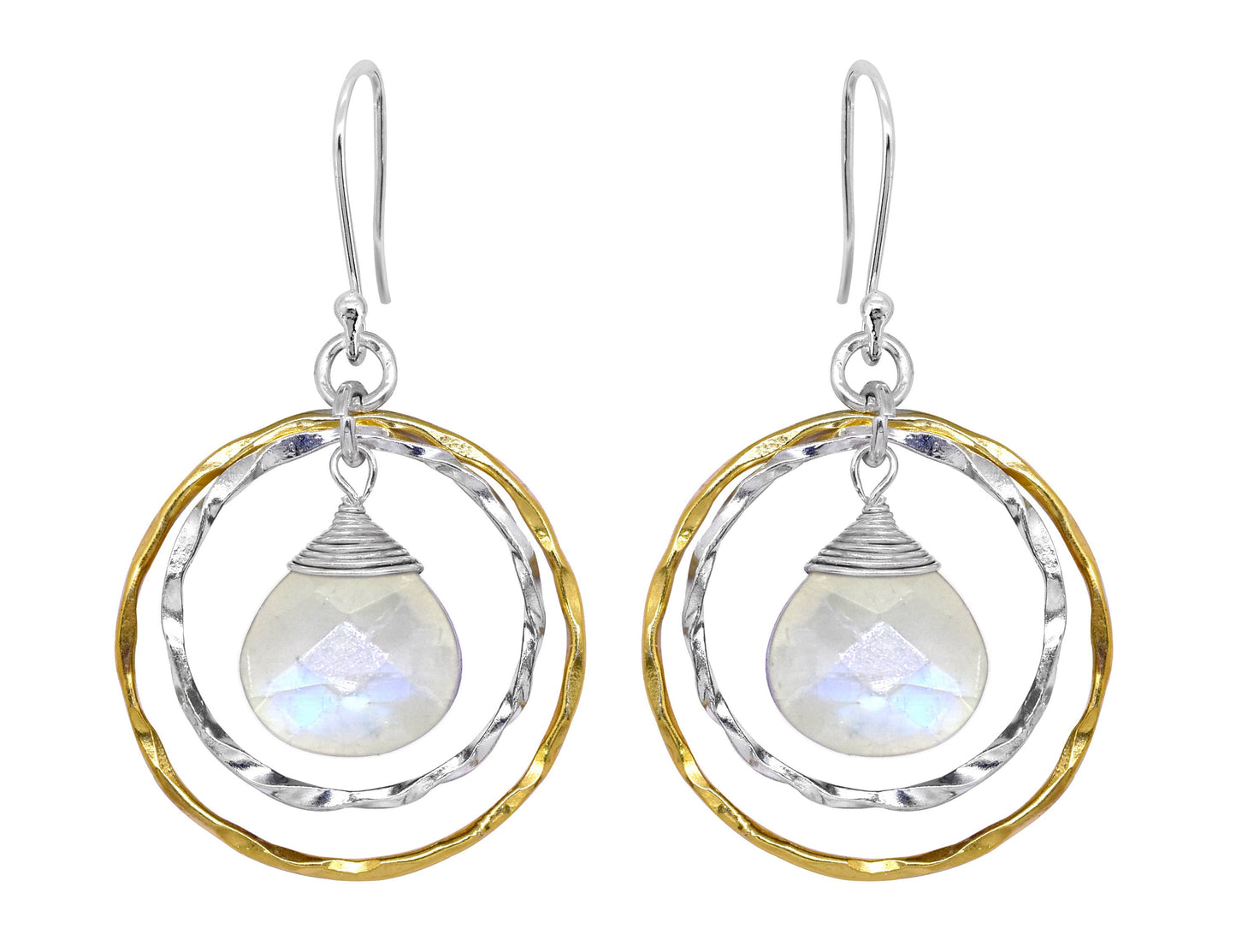 Tiramisu - Rainbow Moonstone 925 Sterling Silver Brass Dangle Earrings