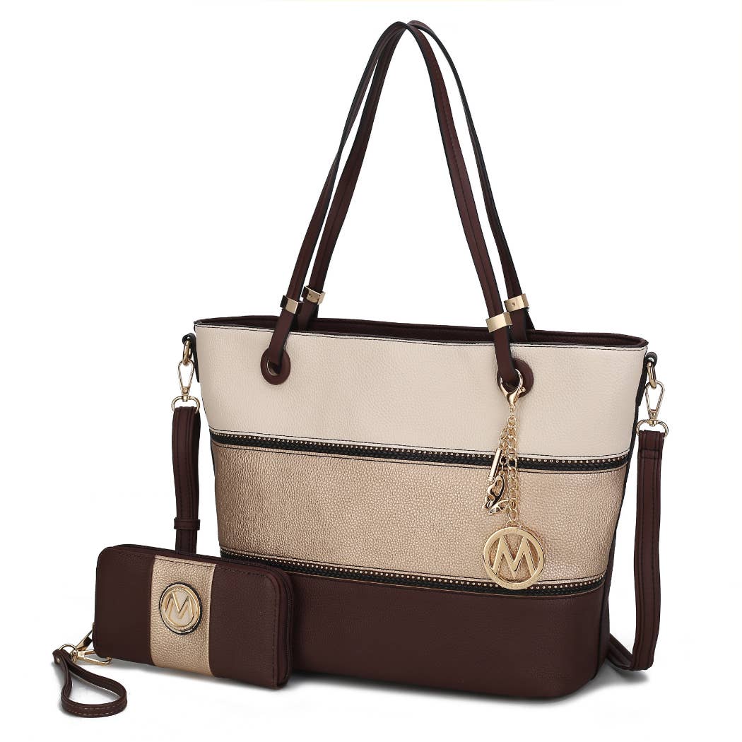 MKF Collection - Vallie Color-Block Vegan Leather Women Tote Handbag by Mia K: Charcoal-Pewter-Denim