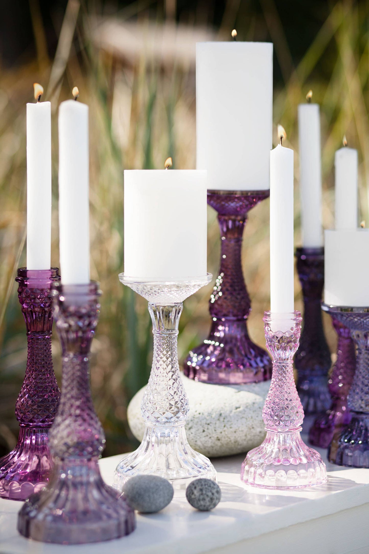 Twilight Collection - Bella Pillar Candle Holders – Clear: Small - 3.5"Ø x 6.5"H