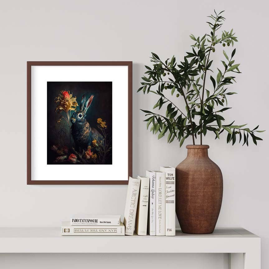Salty Alyce - Moody Vintage Rabbit in Floral Antique Painting AS136