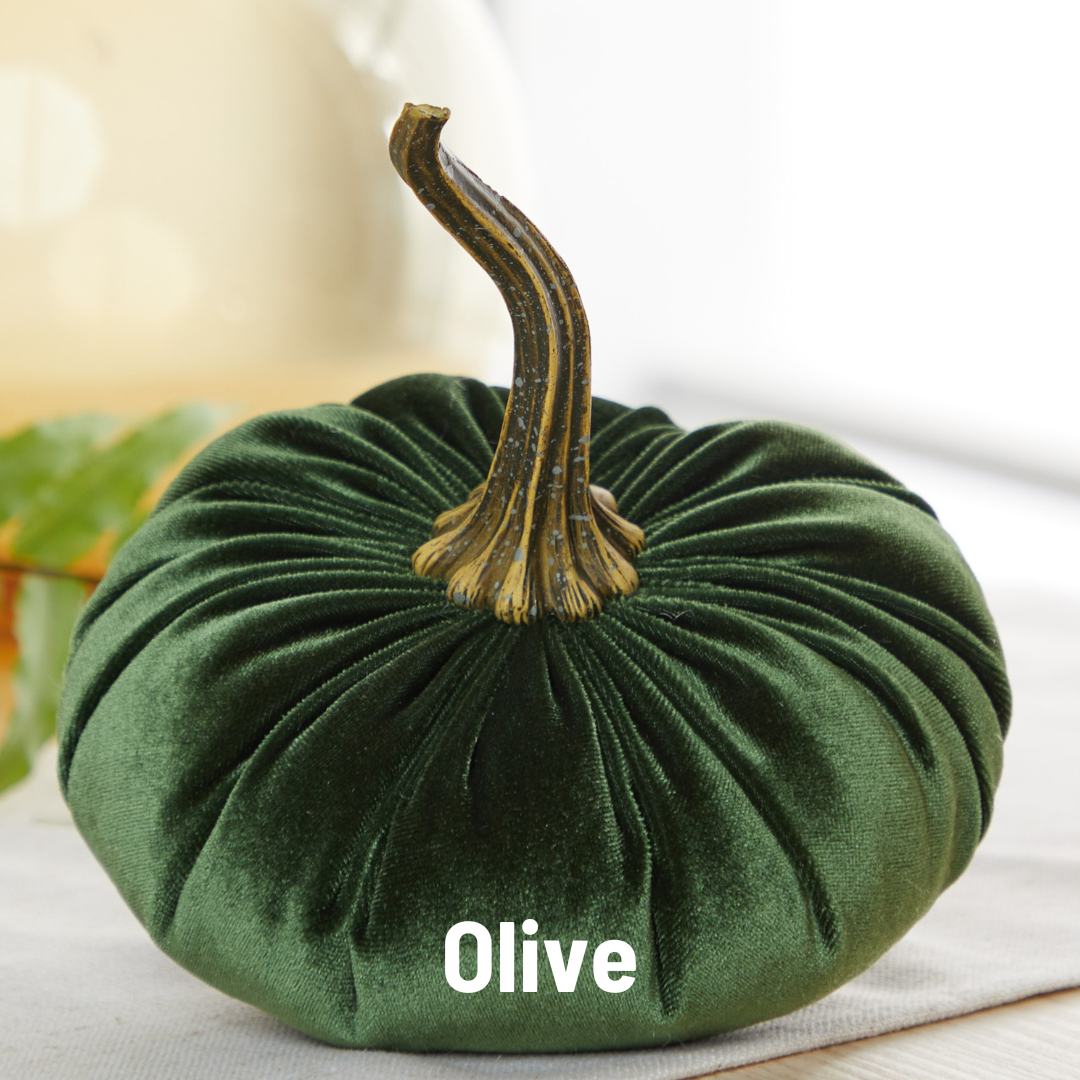 Your Heart's Content - Pumpkin Large Velvet, Fall Decor, Shelf Sitter, Tablescape: Avocado