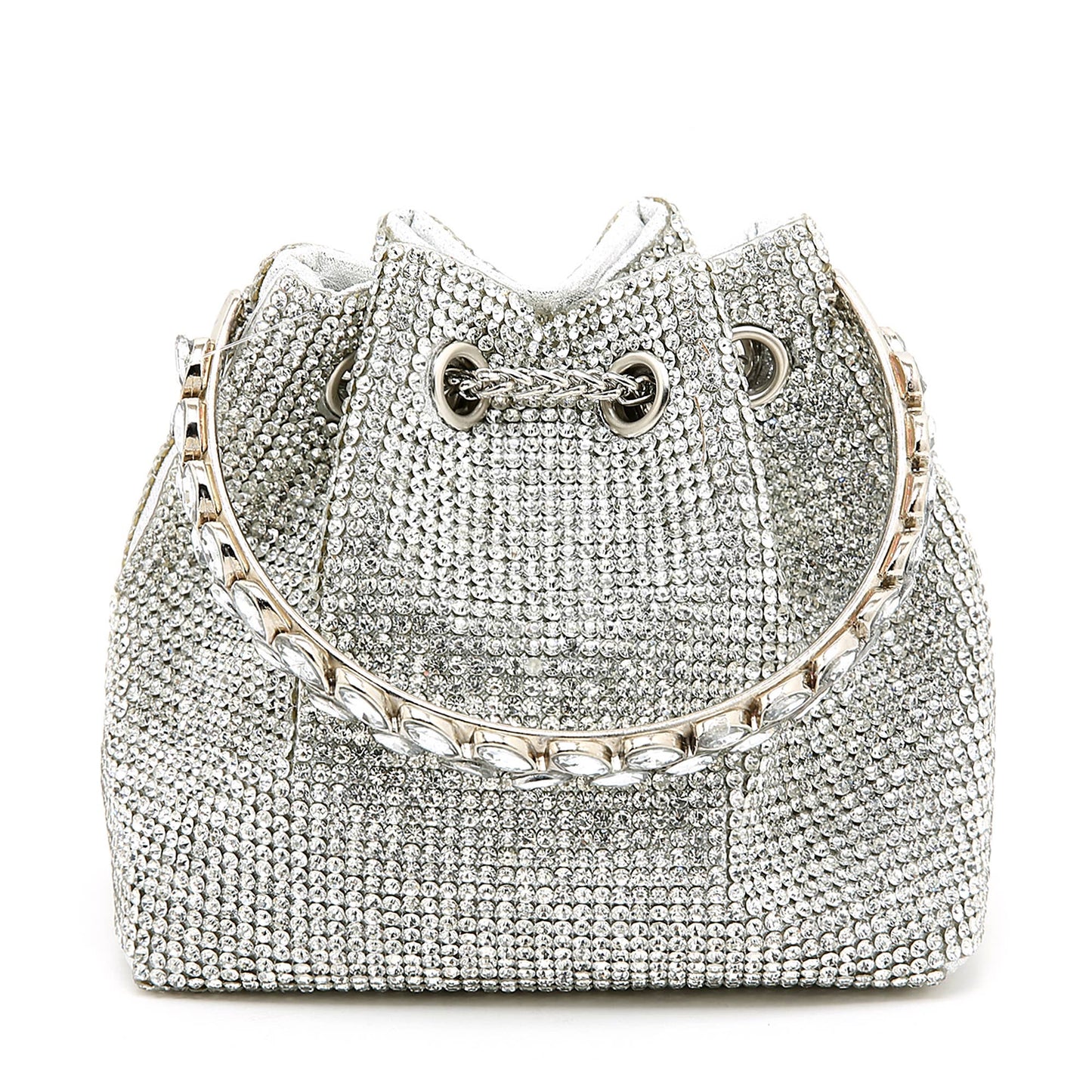 PEACH ACCESSORIES - 6641 crystal bucket bag with crystal handle: Gold