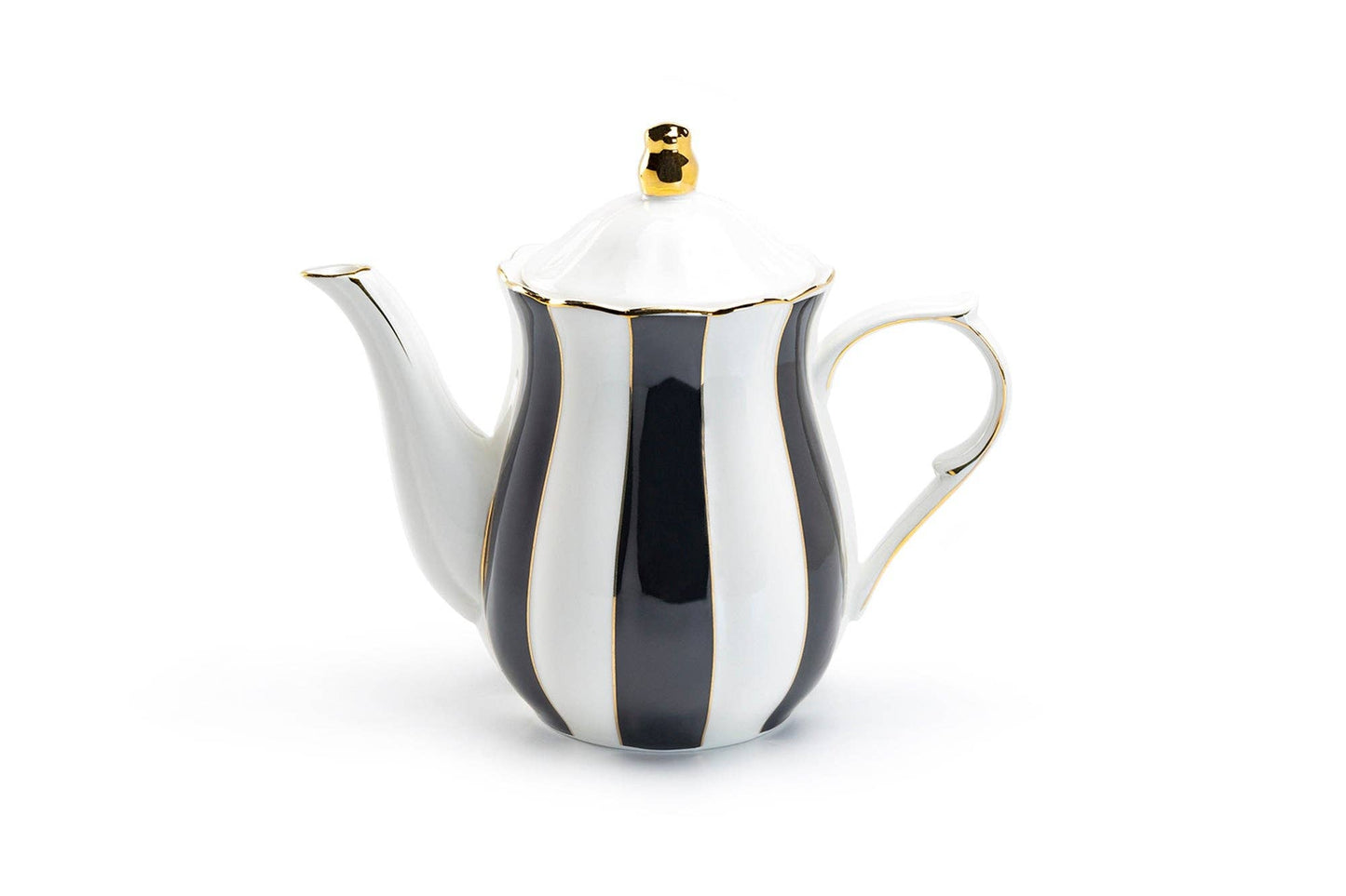 Grace Teaware - Black and White Scallop 40oz Fine Porcelain Teapot