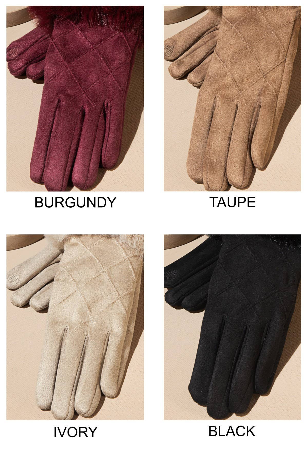 Shop Neighbors - Fluffy Faux Fur Smart Touch Suede Gloves : BURGUNDY