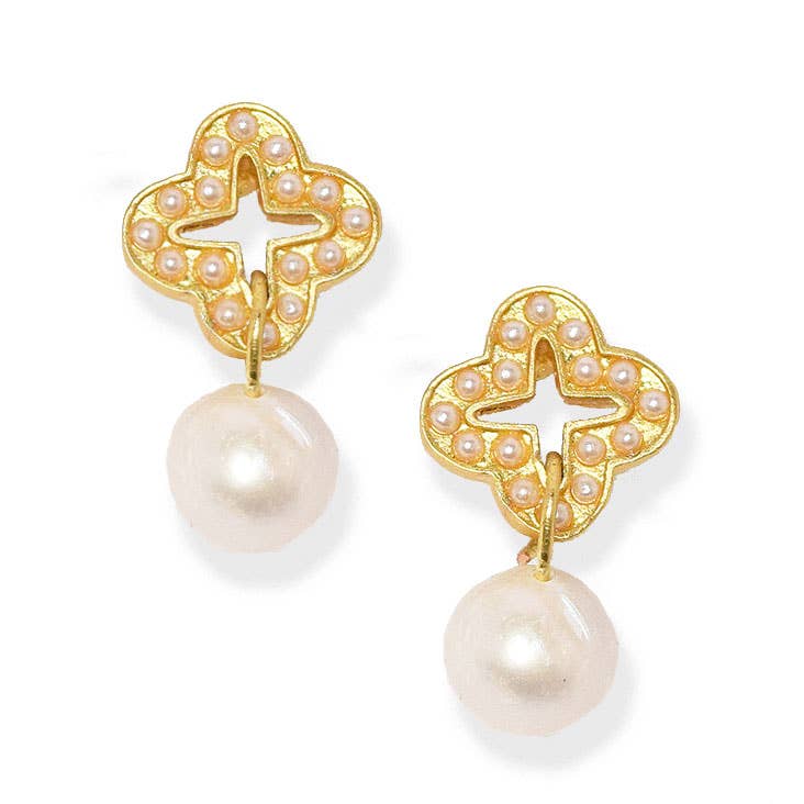 KARINE SULTAN - Clover stud and pearl drop earring