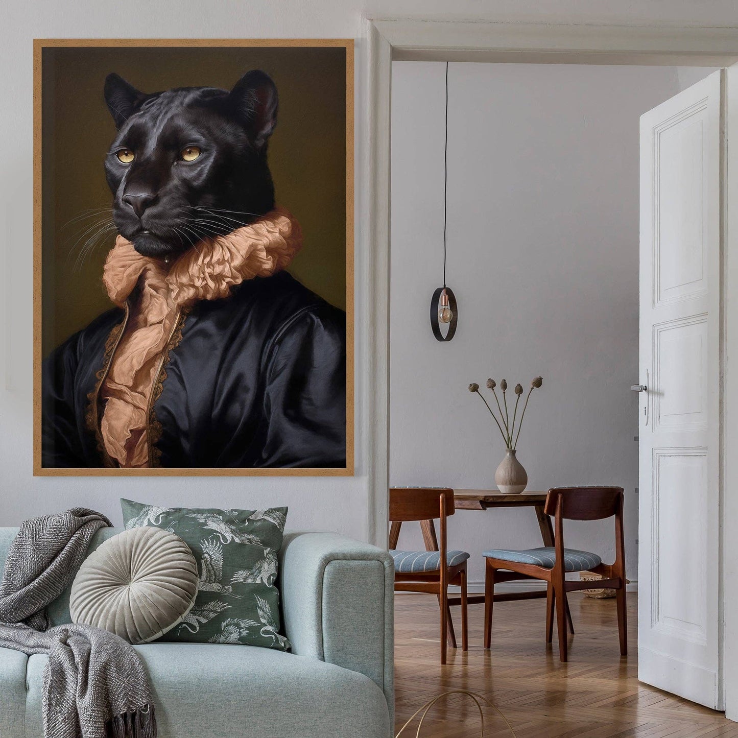 Ink & Drop - Black Panther in Peach Neck Ruff Print: 11 ¾ x 15 ¾ in | 30x40 cm / Matte
