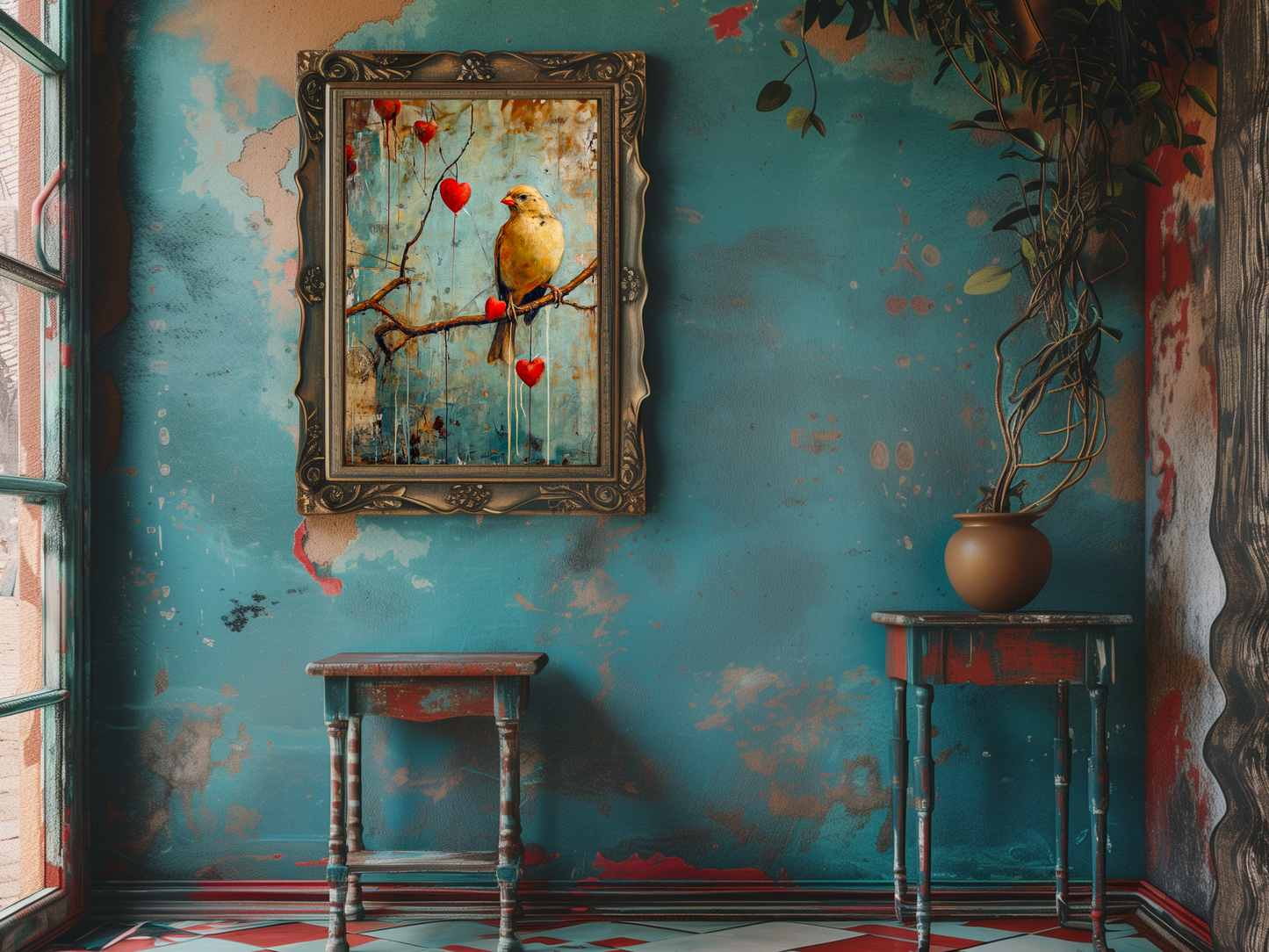 Salty Alyce - Antique Yellow Canary Painting Wall Decor 62AS