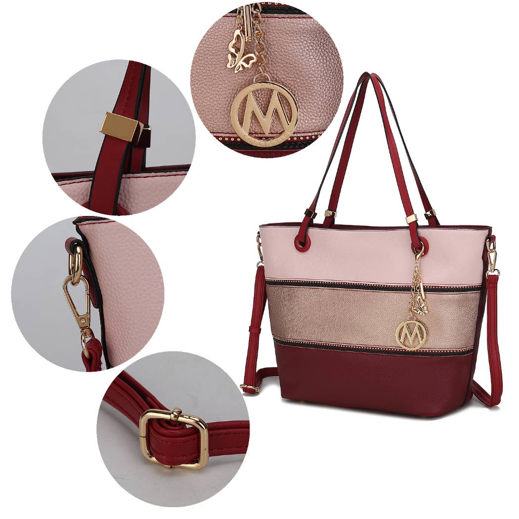 MKF Collection - Vallie Color-Block Vegan Leather Women Tote Handbag by Mia K: Charcoal-Pewter-Denim