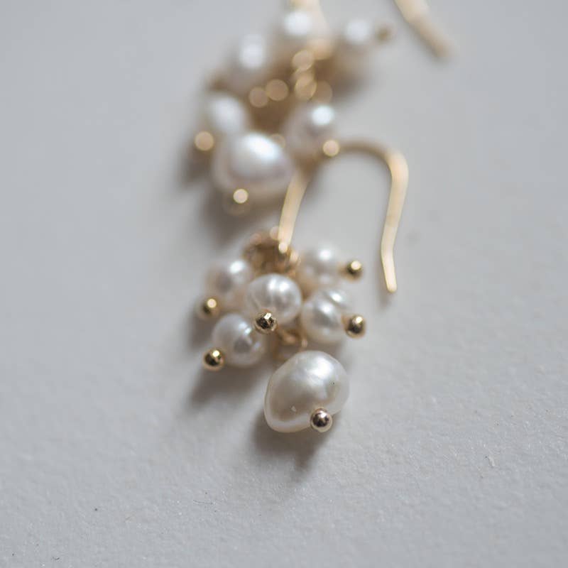Haengseongworkshop - 18K Gold Plated 4mm Freshwater Pearls Dangle Earrings