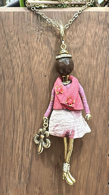 Pretty Persuasions - N23188D Stone Adorned French Doll Stainless Steel Necklace: 13 Blue/Mint