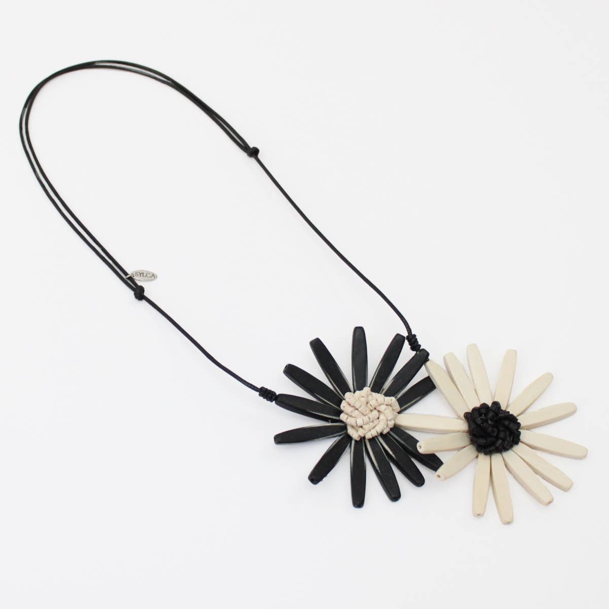 Sylca Designs - White and Black Amaya Double Flower Statement Necklace