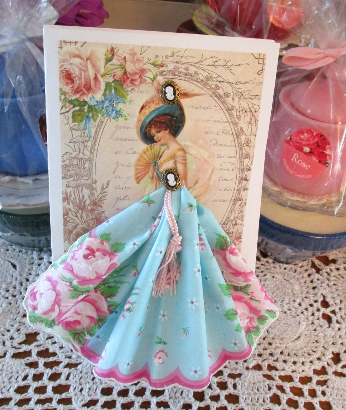 MOMENTS IN THYME - Victorian Lovely Lady Keepsake Hanky Card