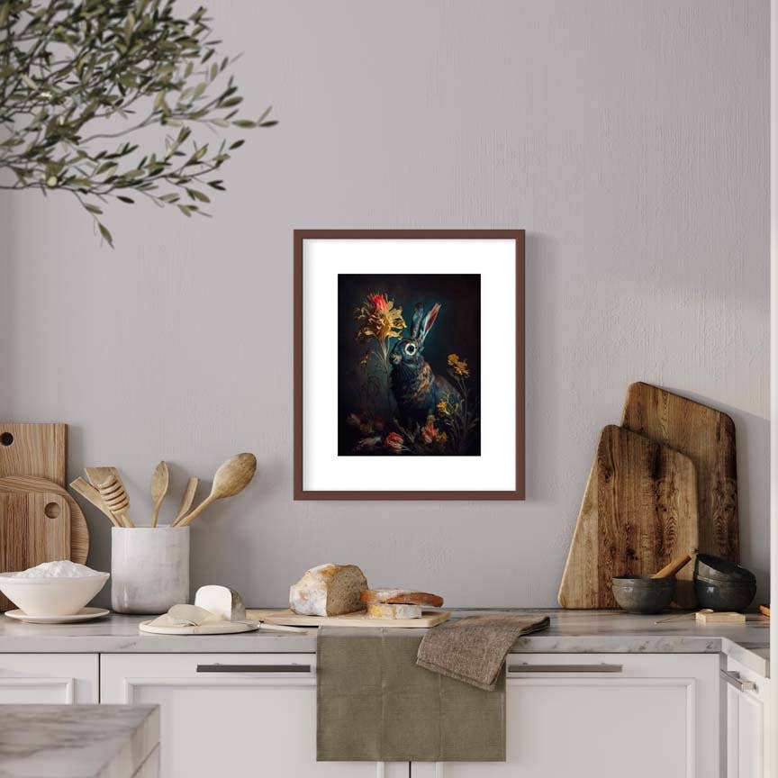 Salty Alyce - Moody Vintage Rabbit in Floral Antique Painting AS136