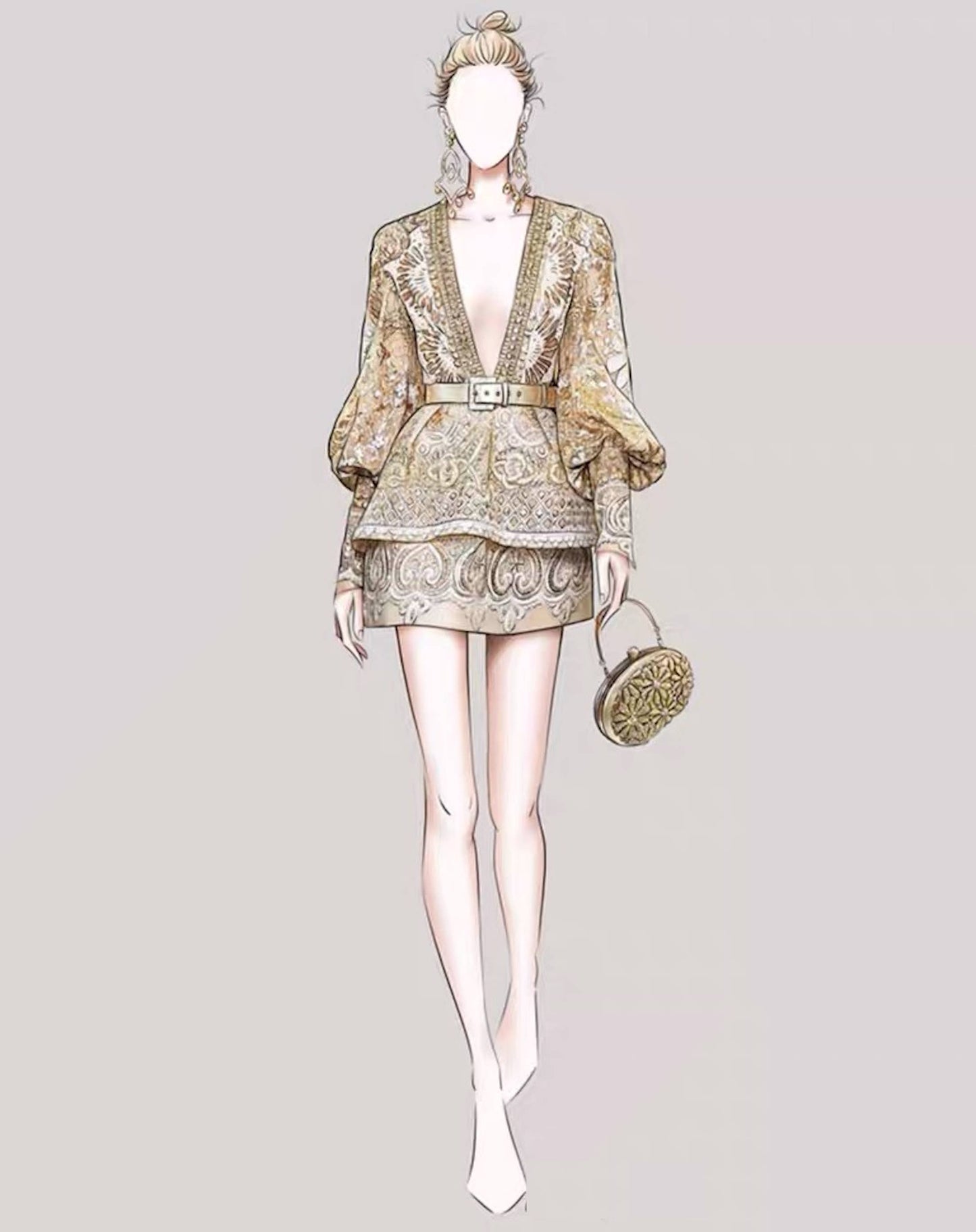 Cici’De Jewelry Amsterdam - Golden Luxury Evening Clutch with Embedded Flower Patterns f