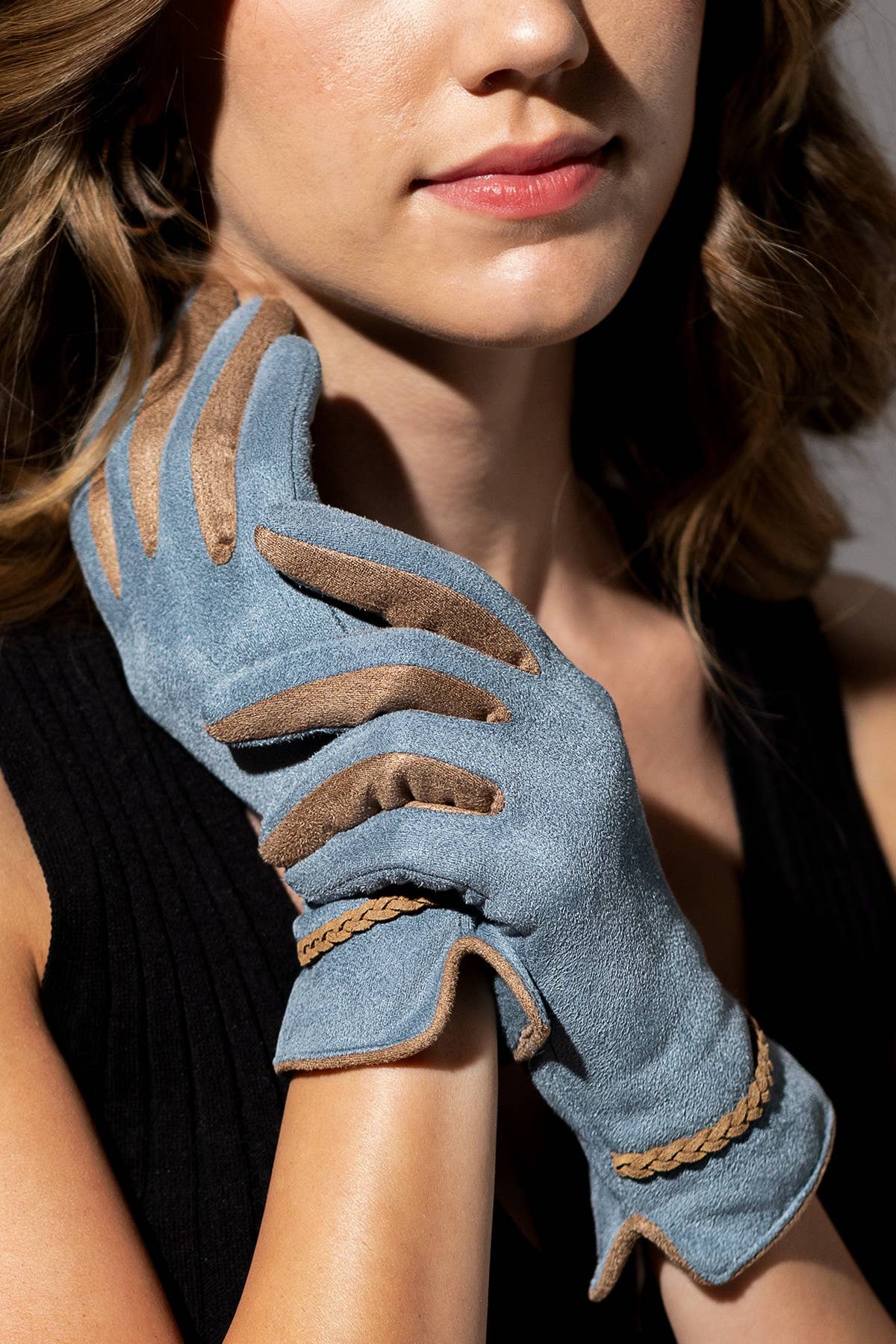 Shop Neighbors - Suede Smart Touch Gloves with Braided Band : DARK BLUE