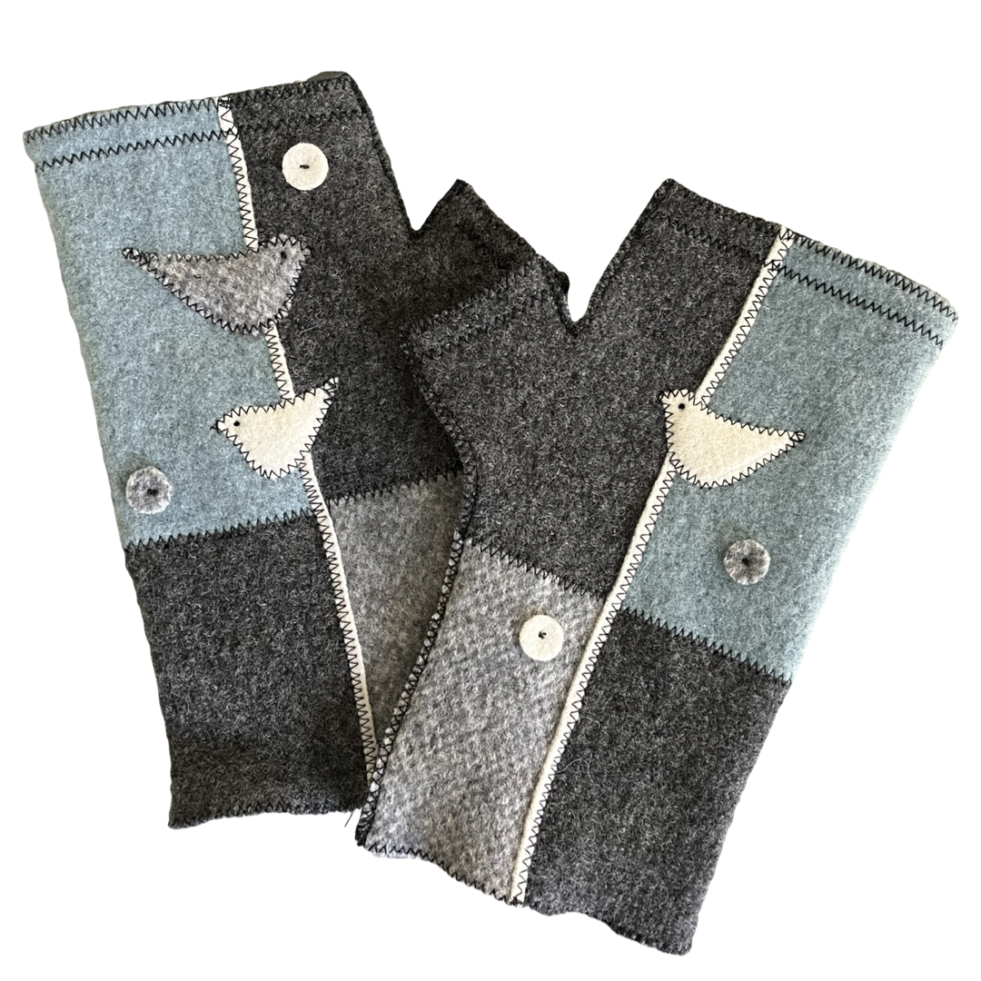 Woolflower - FG075 Blue Bird Fingerless Gloves