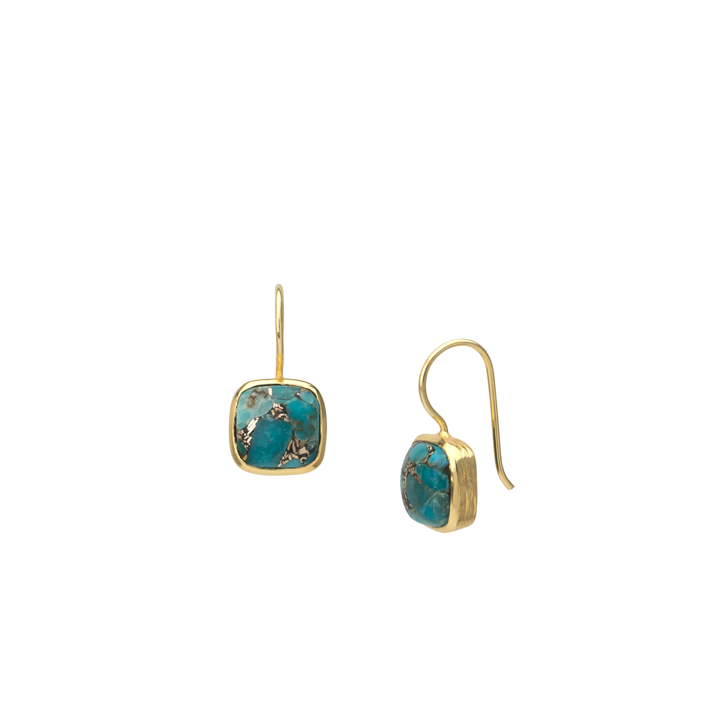 AJS Design Studio - Cushion cut copper Turquoise drop earring with gold plate