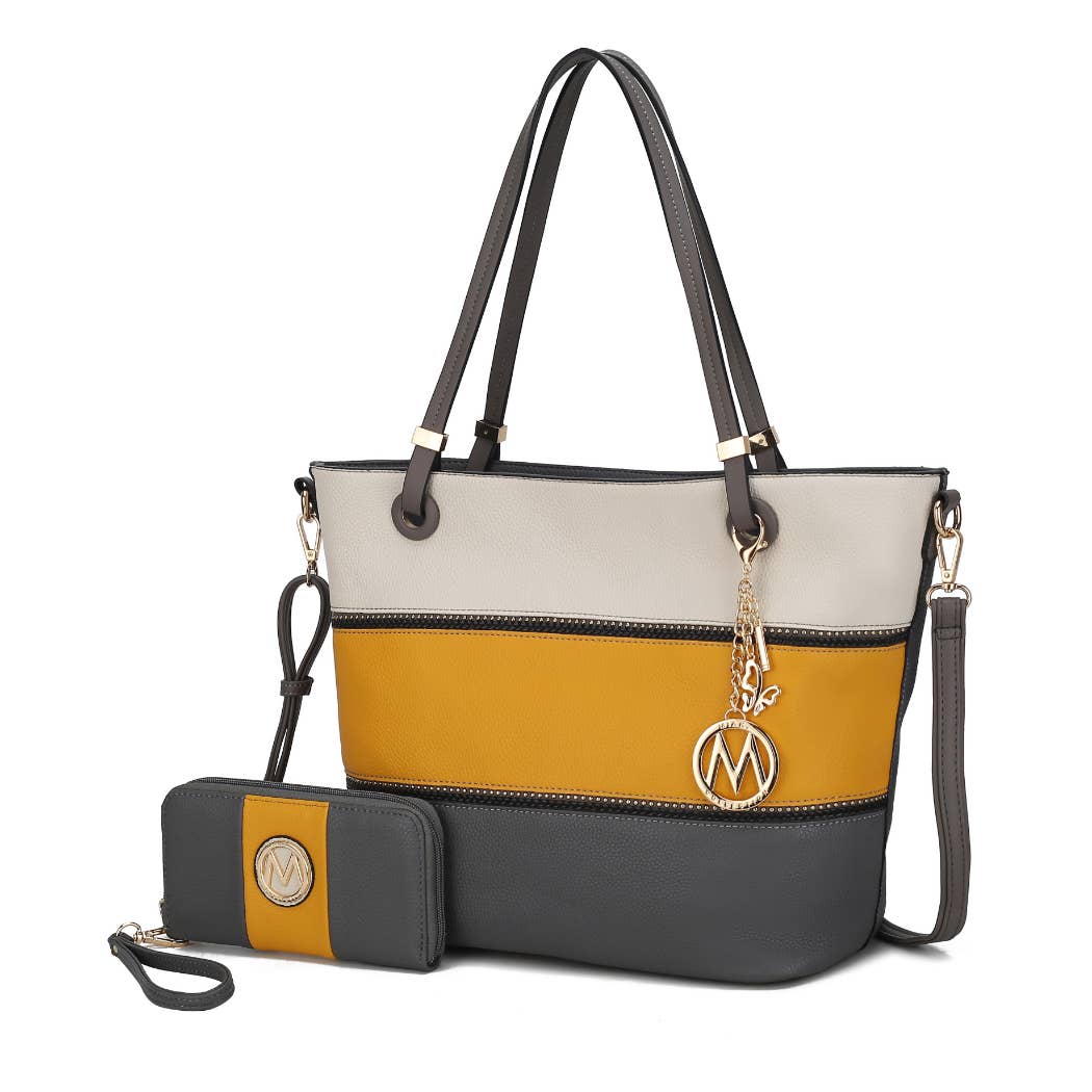 MKF Collection - Vallie Color-Block Vegan Leather Women Tote Handbag by Mia K: Charcoal-Pewter-Denim