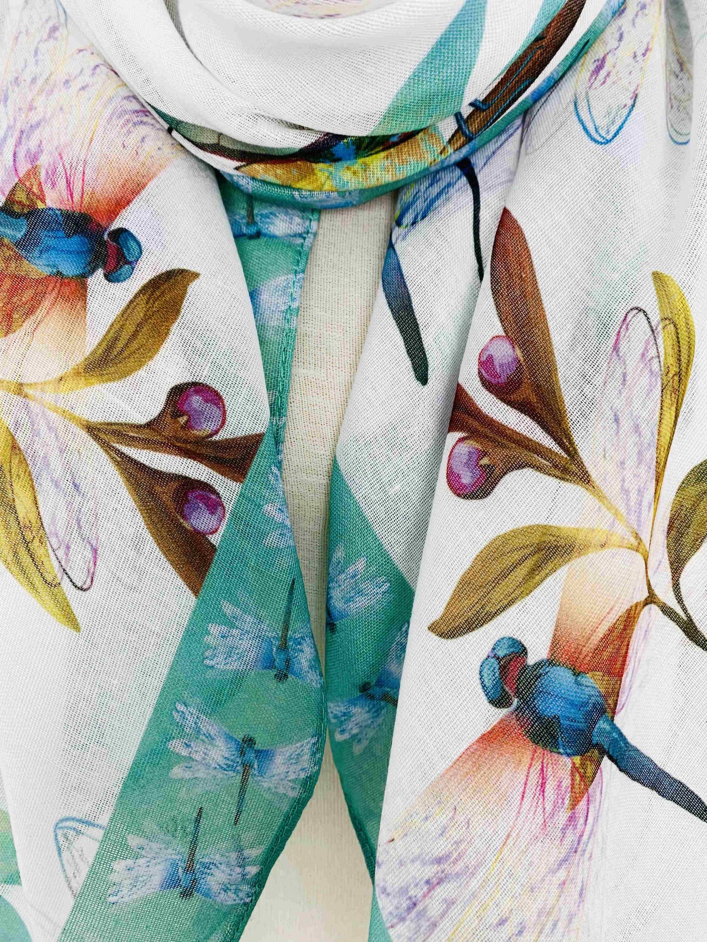 JC Sunny Fashion - JC071106 Aqua-Multi Dragonfly Scarf