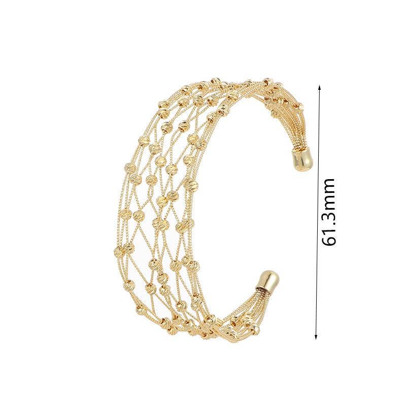 Mio Queena - Mesh Metal Beaded 18K Gold Plated Cuff Bracelet