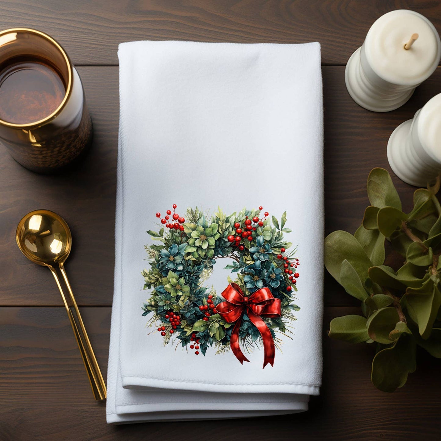 Fernville Creations - Holiday Fingertip Towel with Wreath Decor for Christmas