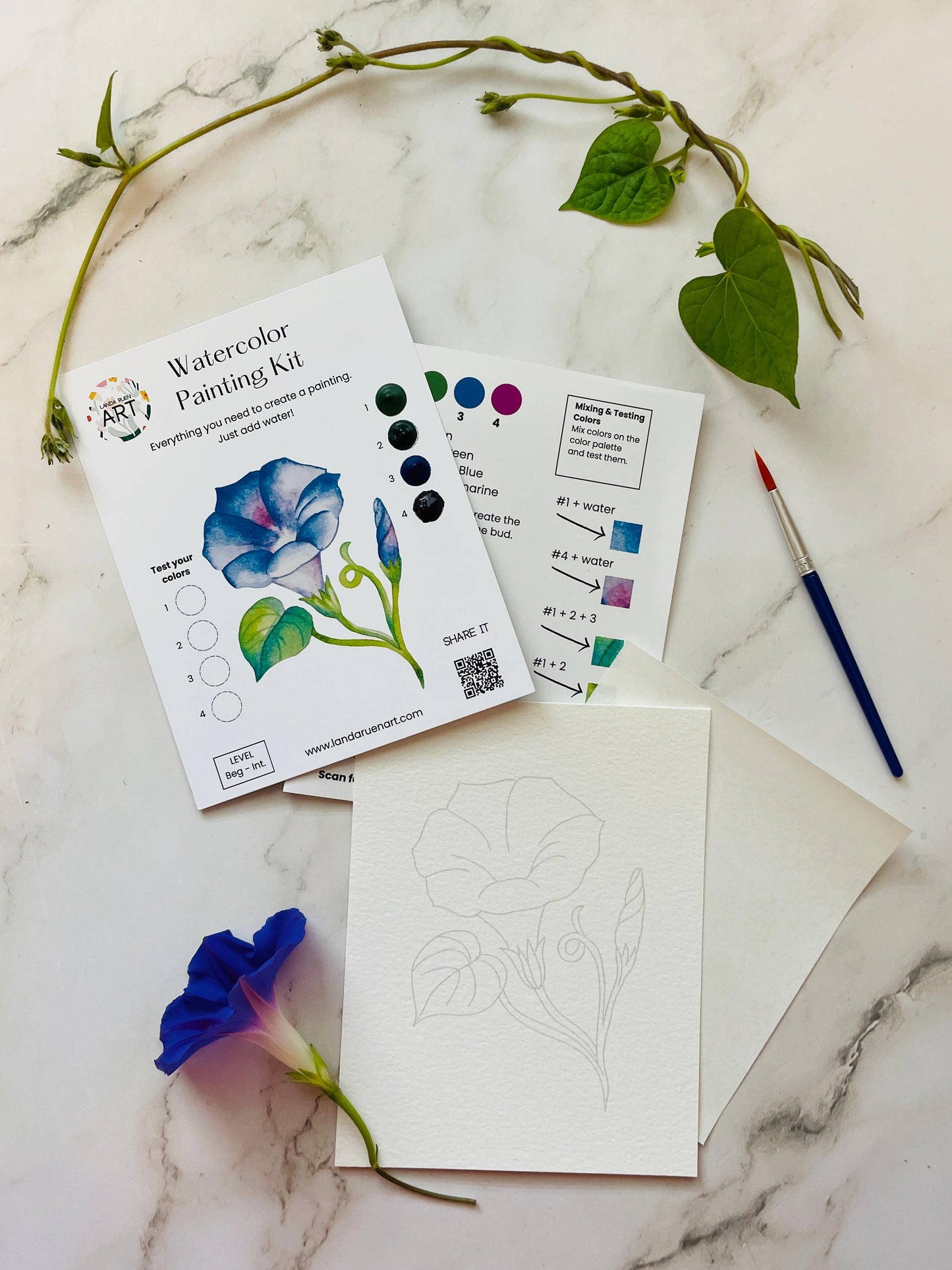 Landa Ruen Art - Morning Glory Watercolor Kit