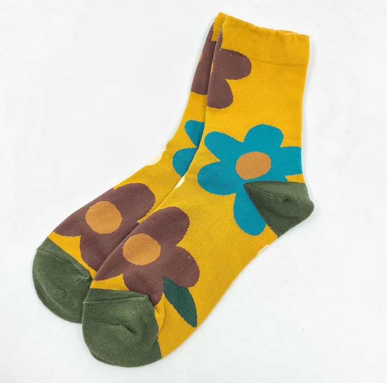 Comfortarians - Women's Patterned Socks, Knitted Socks, Floral Design Socks: Gray