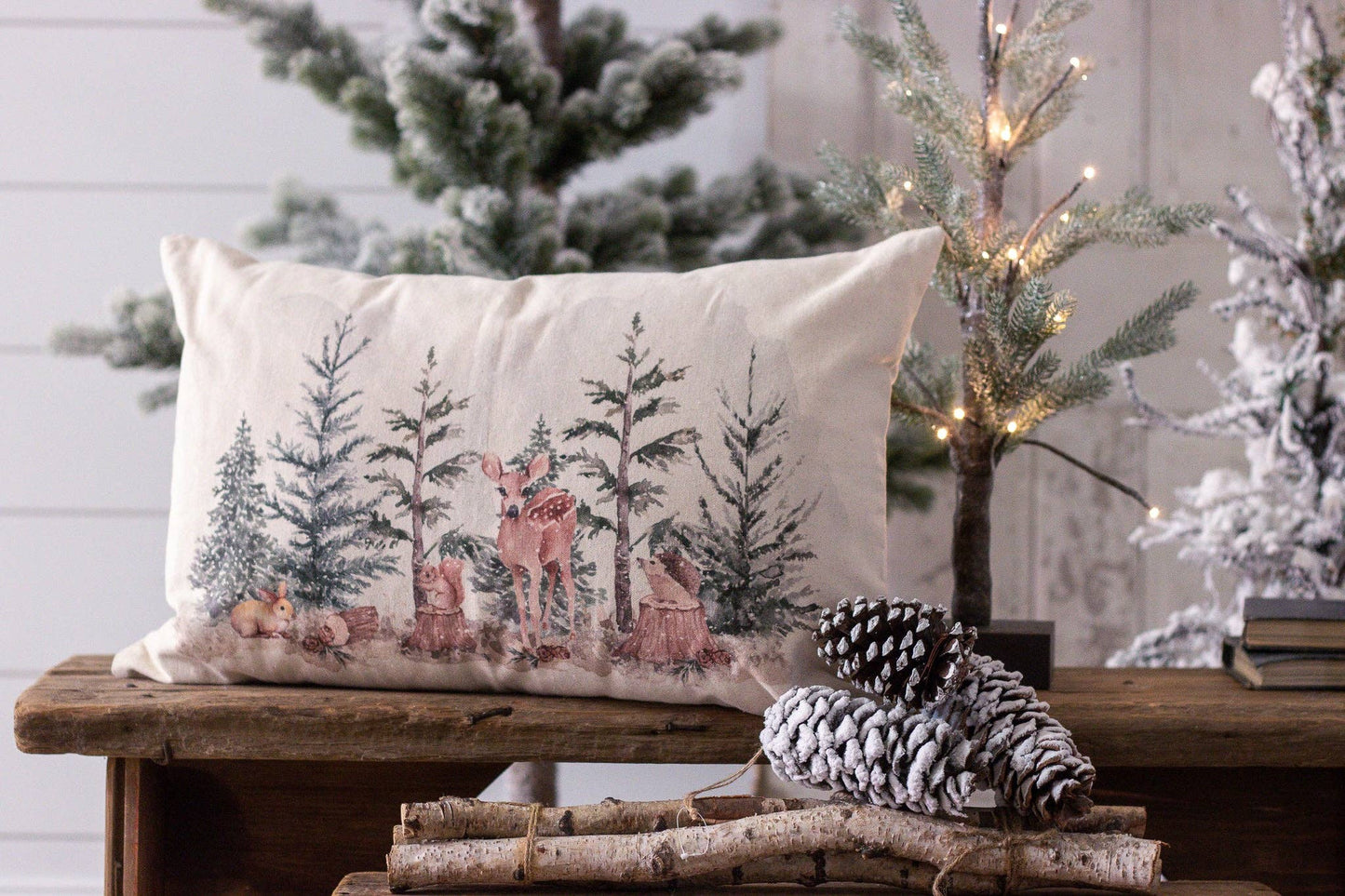 Audrey's Home & Gift - Lumbar Pillow - Winter Animals in Forest (PC)