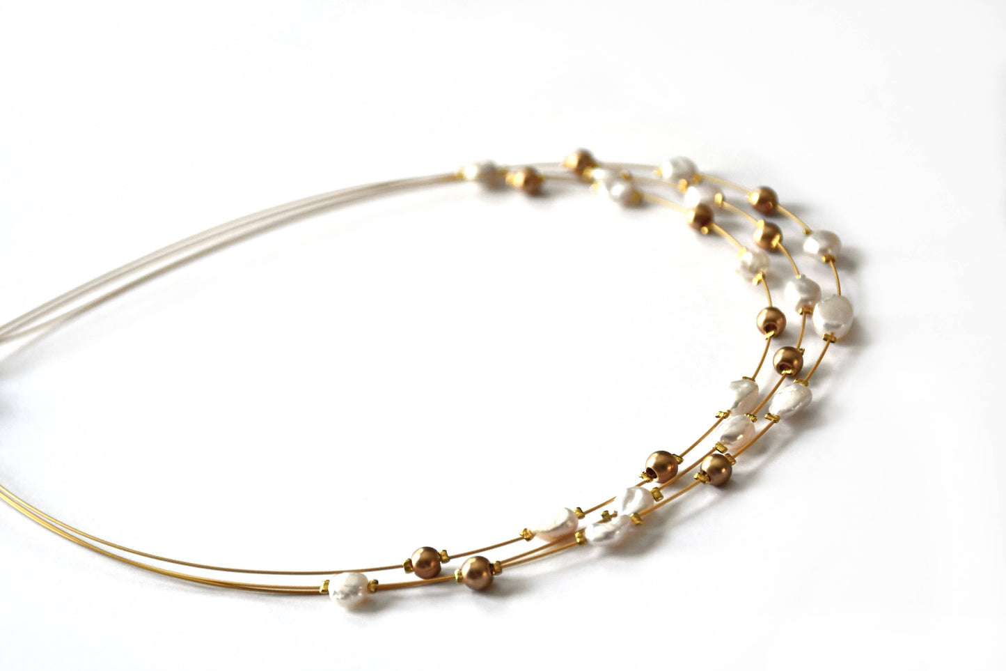 Sea Lily - 3 Strand Japanese Wire Necklace With Keisha Pearl An - SH38