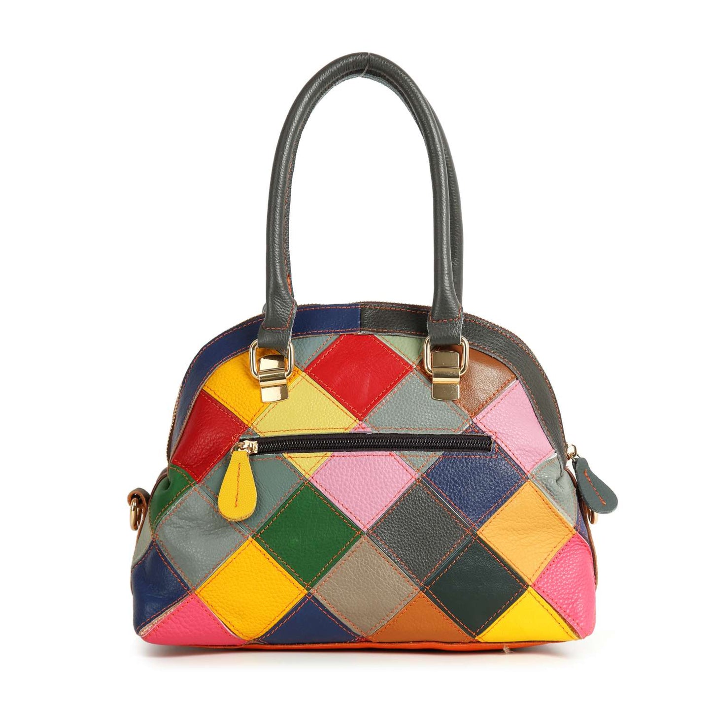 Handbag Express - Genuine Leather Colorful Satchel Handbag: Multi