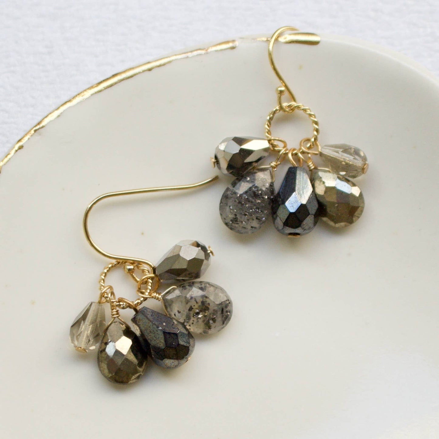 a.v. max - Semi Precious Cluster Earrings: Black/Star Qtz