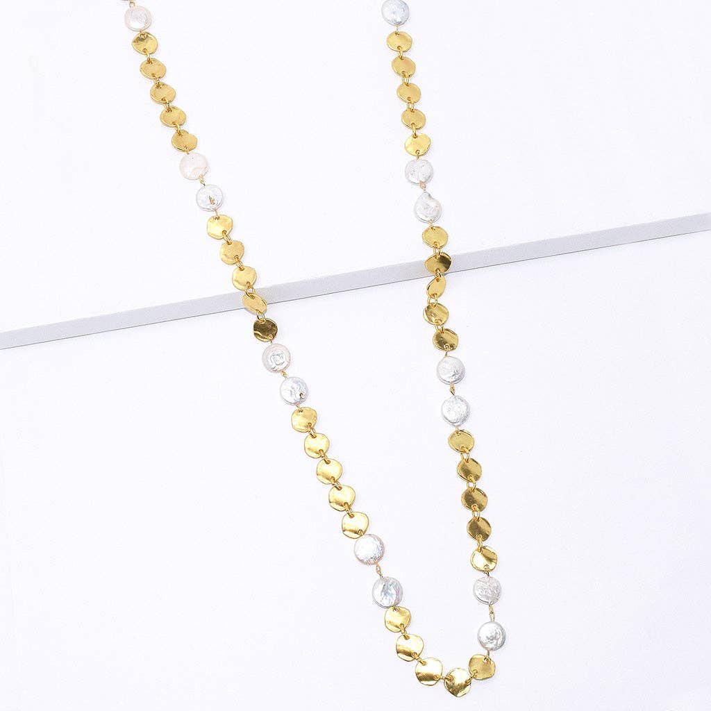 KARINE SULTAN - Mini Coin and pearls long Necklace: GOLD