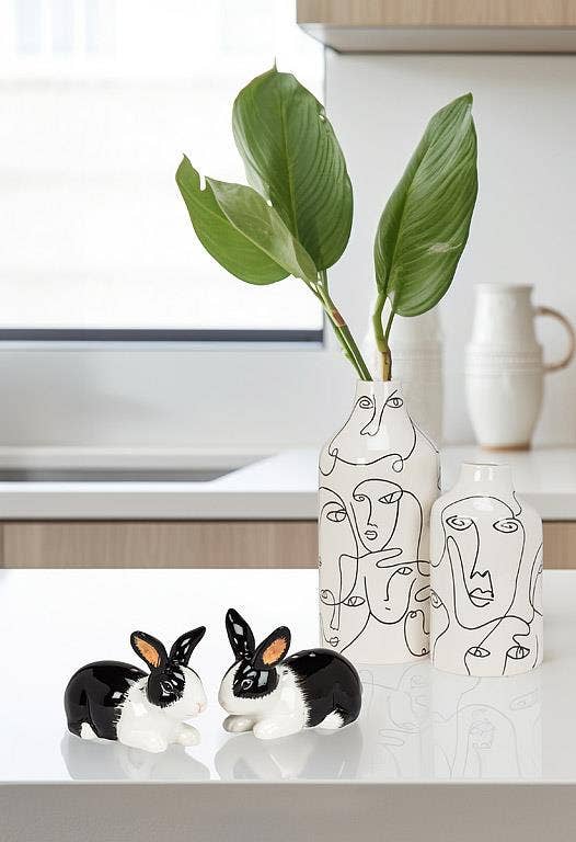 Abbott - Dutch Rabbit Salt and Pepper Shakers-Black and White-3.5"L