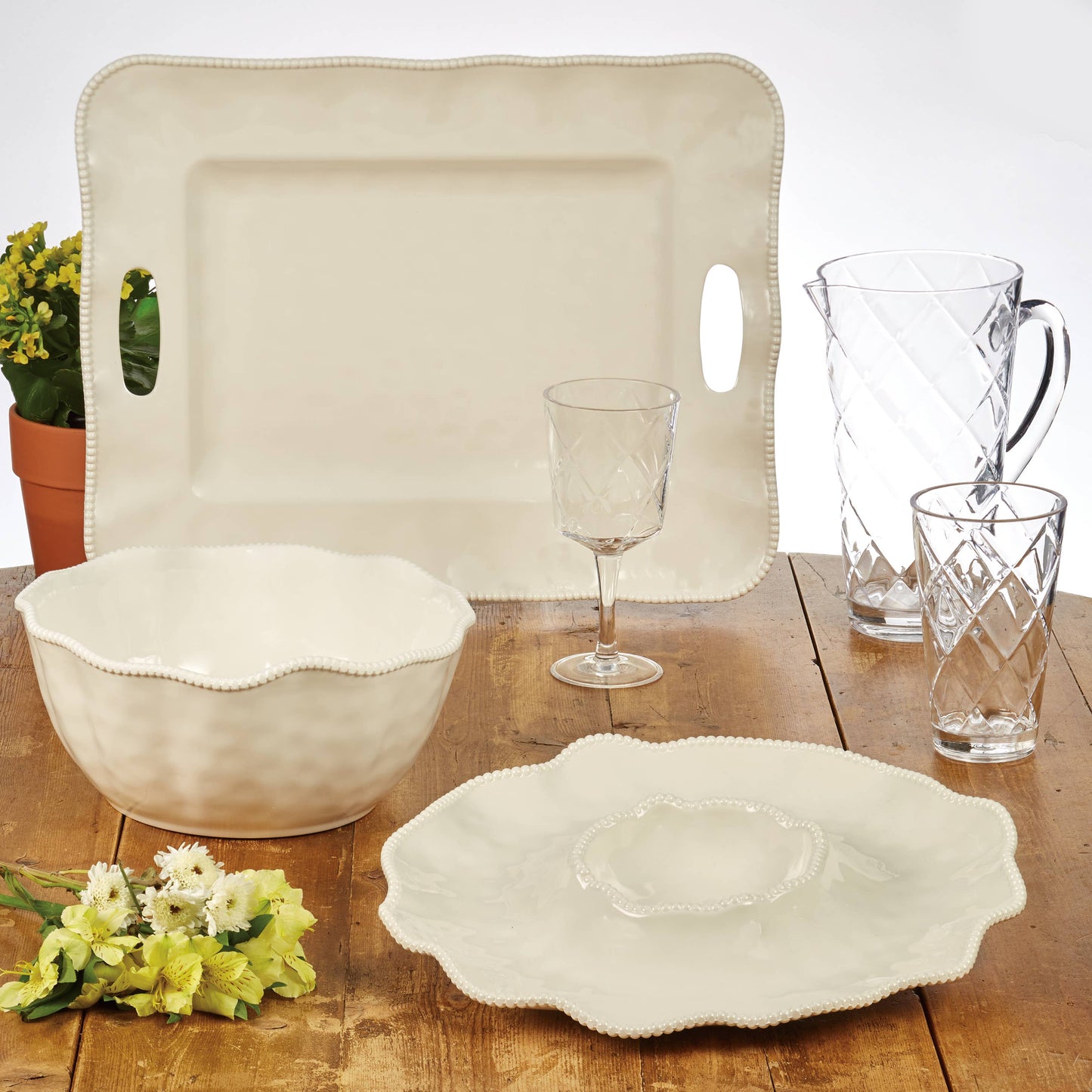 Certified International - Perlette Cream Melamine Chip & Dip 14.5 in