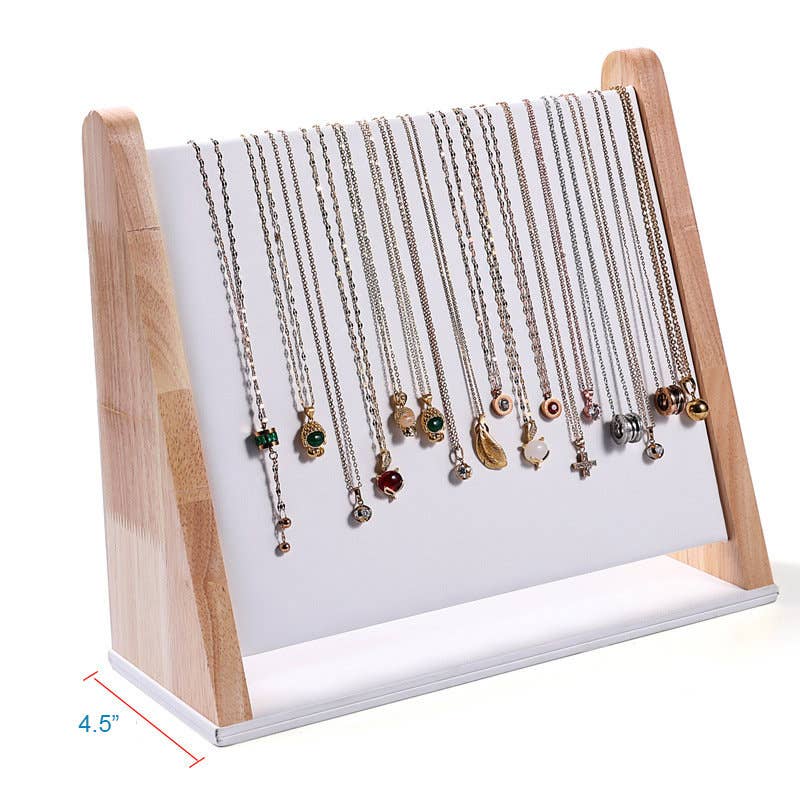 Zakka Canada - Solid Wood High Quality Multi-Necklace Bracelet Display: White Leather